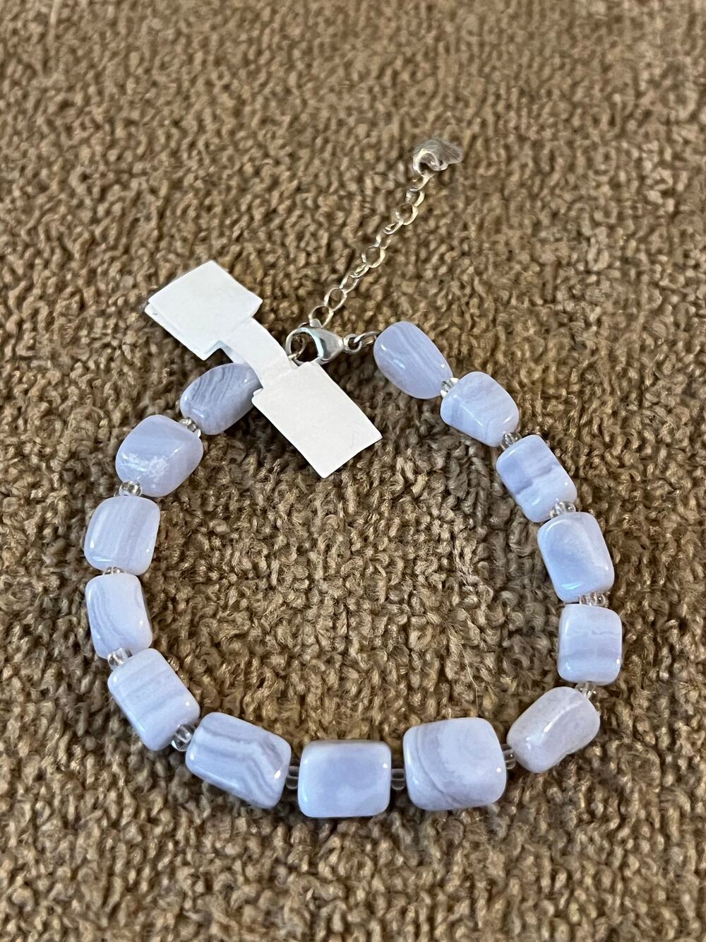 Blue Lace Agate Crystal Bracelet Freeform Beads Silver Clasp New
